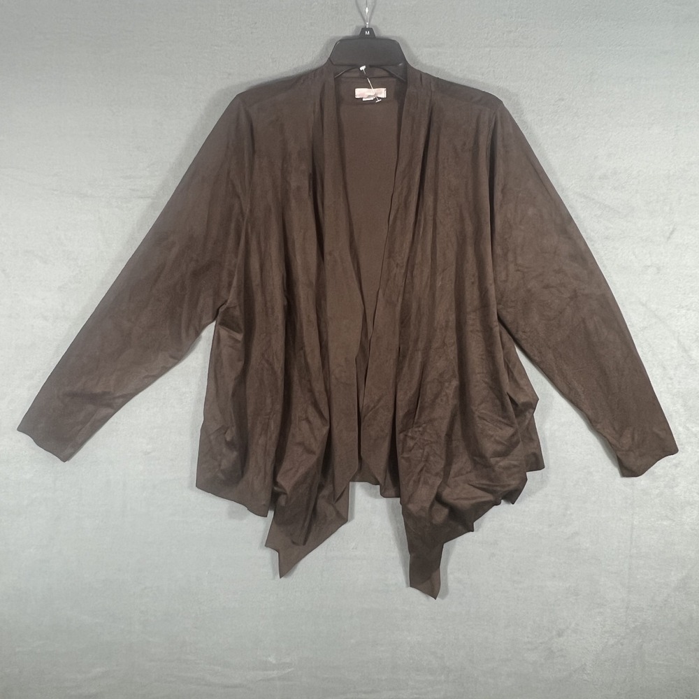 Charter Club Women's 1X Brown Faux Suede Draped Open Front Cardigan Jacket Plus
